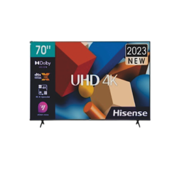 Hisense 70 inches Smart tv Hisense 70-Inch A6K UHD 4K Smart TV front view with Dolby Vision and Game Mode branding