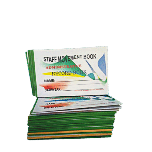 Inside pages of Staff Movement Register Book – pre-ruled columns for staff tracking