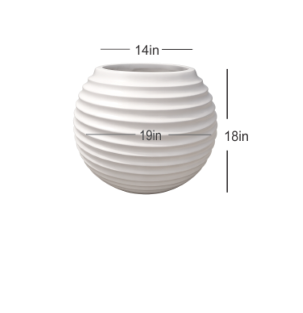 White ribbed sphere fibre pot 18 inch rounded design – Giepong Abuja