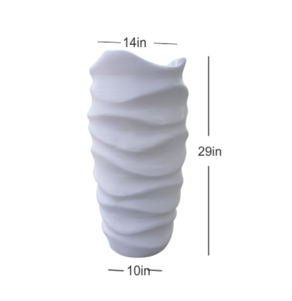White Wavy Cement Flower Pot 29 Inch