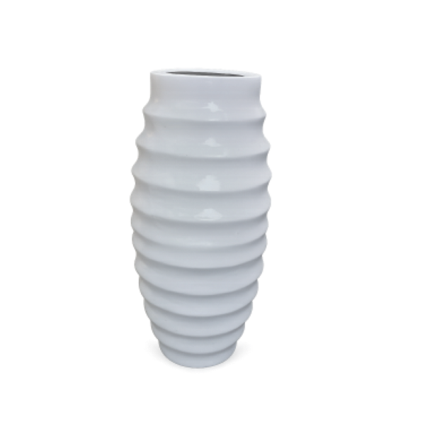 Tall white ribbed fibre pot 31 inch textured design – Giepong Abuja