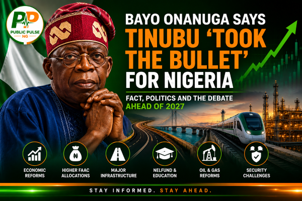Tinubu Took The Bullet — President Bola Tinubu pictured as Bayo Onanuga defends his administration’s reforms and achievements.